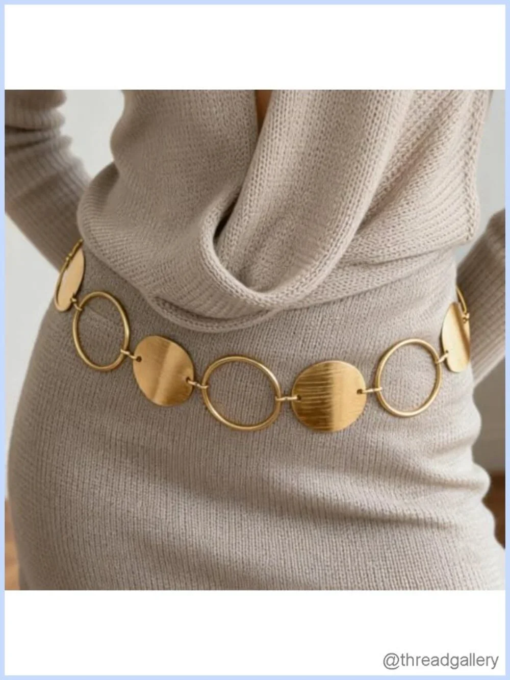Gold Tone Circle Link Waist Chain Belt 45 Inch Metal Alloy Body Chain